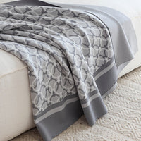HKM-136467 Retro Geometric Chenille Knit Blanket in Olive and Light Gray for All-Season Decor