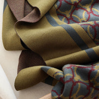 HKM-136467 Retro Geometric Chenille Knit Blanket in Olive and Light Gray for All-Season Decor