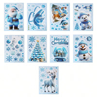 HKM-136595 Double-Sided Christmas Window Stickers featuring Blue Gnome and Snowflakes – 9 Sheets of PVC Self-Adhesive Decor for Indoor and Garden Use
