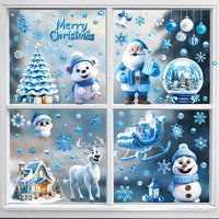 HKM-136595 Double-Sided Christmas Window Stickers featuring Blue Gnome and Snowflakes – 9 Sheets of PVC Self-Adhesive Decor for Indoor and Garden Use