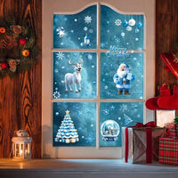 HKM-136595 Double-Sided Christmas Window Stickers featuring Blue Gnome and Snowflakes – 9 Sheets of PVC Self-Adhesive Decor for Indoor and Garden Use