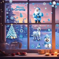 HKM-136595 Double-Sided Christmas Window Stickers featuring Blue Gnome and Snowflakes – 9 Sheets of PVC Self-Adhesive Decor for Indoor and Garden Use