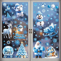 HKM-136595 Double-Sided Christmas Window Stickers featuring Blue Gnome and Snowflakes – 9 Sheets of PVC Self-Adhesive Decor for Indoor and Garden Use