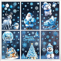 HKM-136595 Double-Sided Christmas Window Stickers featuring Blue Gnome and Snowflakes – 9 Sheets of PVC Self-Adhesive Decor for Indoor and Garden Use
