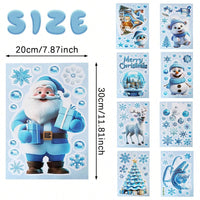HKM-136595 Double-Sided Christmas Window Stickers featuring Blue Gnome and Snowflakes – 9 Sheets of PVC Self-Adhesive Decor for Indoor and Garden Use