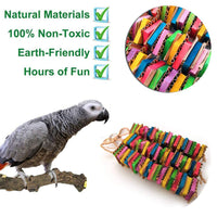 HKM-136723 Wooden Bird Gnawing Toy with Building Blocks and Three Strings