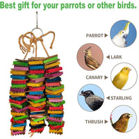 HKM-136723 Wooden Bird Gnawing Toy with Building Blocks and Three Strings