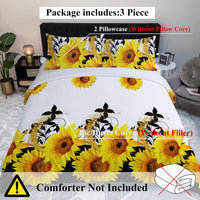 HKM-136787 Sunflower Microfiber Duvet Cover Set with Pillow Shams - Available in Twin, Full, Queen, King Sizes