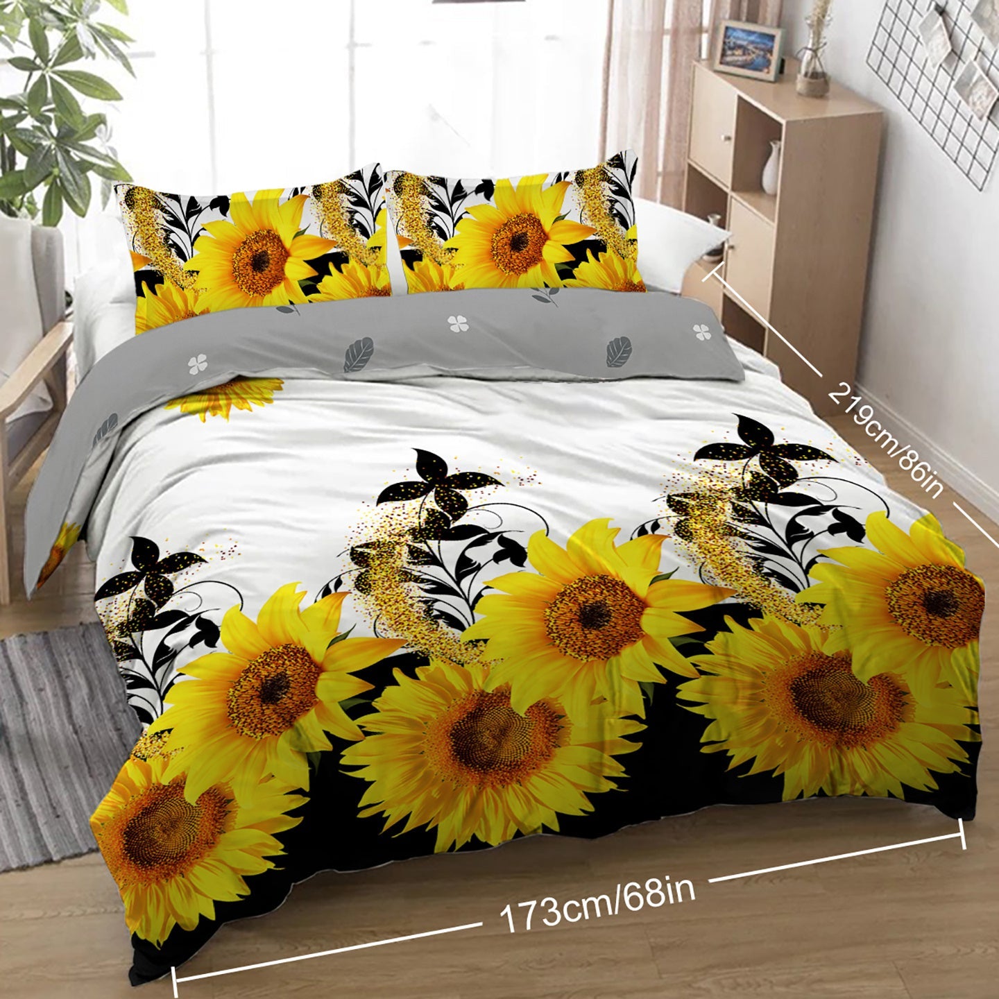 HKM-136787 Sunflower Microfiber Duvet Cover Set with Pillow Shams - Available in Twin, Full, Queen, King Sizes