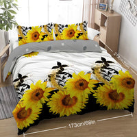 HKM-136787 Sunflower Microfiber Duvet Cover Set with Pillow Shams - Available in Twin, Full, Queen, King Sizes