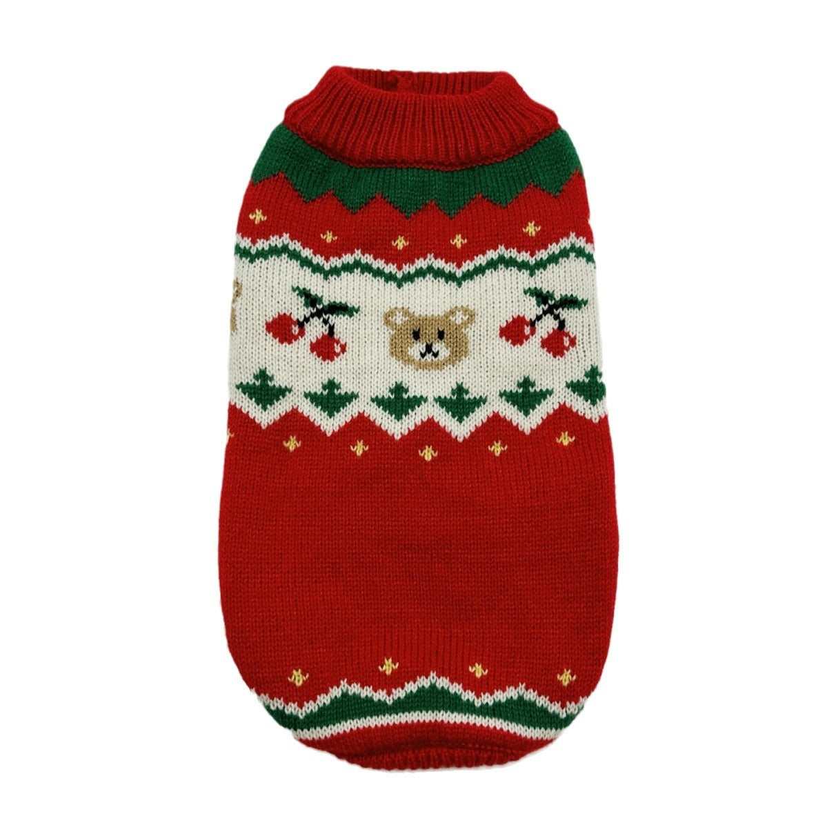 HKM-137043 Christmas Cherry Pet Sweater in Red – Warm Casual Clothing for Dogs and Cats, Available in Multiple Sizes