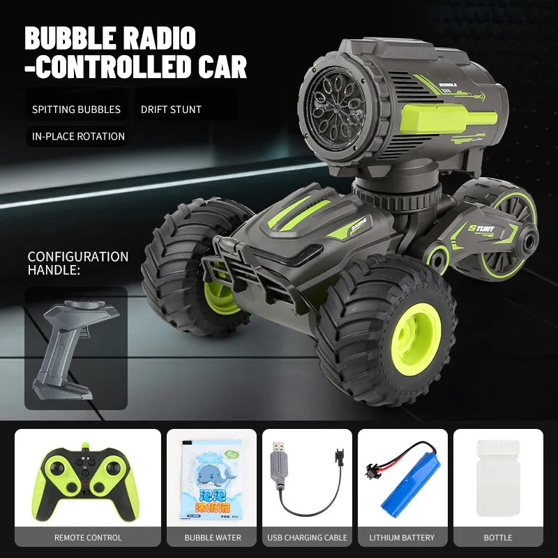 HKM-137043 Remote Control Bubble Blower Stunt Car Toy with Transforming Features for Ages 5 and Up