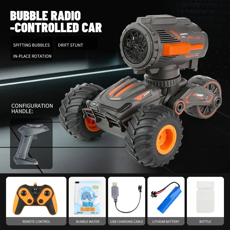 HKM-137043 Remote Control Bubble Blower Stunt Car Toy with Transforming Features for Ages 5 and Up