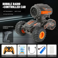 HKM-137043 Remote Control Bubble Blower Stunt Car Toy with Transforming Features for Ages 5 and Up
