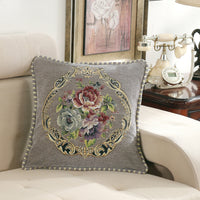 HKM-137427 Simple Chenille Flower Pillow - Modern Botanical Design in Multiple Colors (48x48cm)