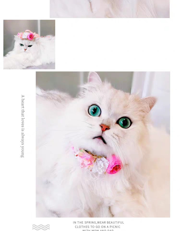 HKM-137491 Floral Pet Collar with Bell - Adjustable Sizes for Cats and Small Dogs