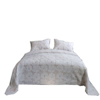 HKM-137619 Cotton Thickened White and Beige Camellia Embroidery Three-Piece Bedcover Set