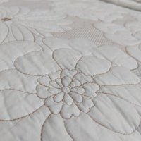 HKM-137619 Cotton Thickened White and Beige Camellia Embroidery Three-Piece Bedcover Set