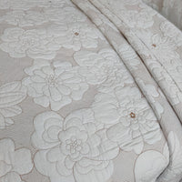 HKM-137619 Cotton Thickened White and Beige Camellia Embroidery Three-Piece Bedcover Set