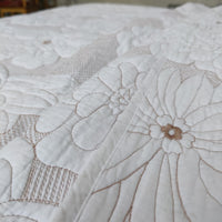 HKM-137619 Cotton Thickened White and Beige Camellia Embroidery Three-Piece Bedcover Set