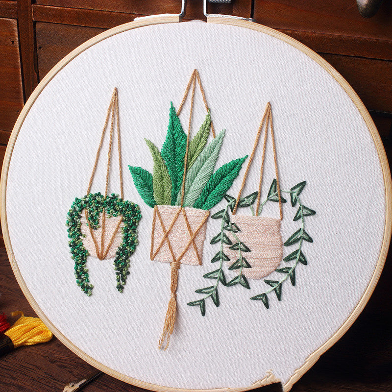 HKM-137619 DIY Hand-Embroidered Flower and Leaf Sewing Kit with Cotton Fabric and Embroidery Supplies