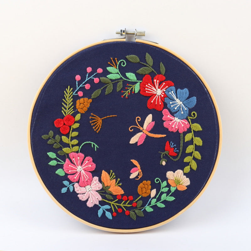 HKM-137619 DIY Hand-Embroidered Flower and Leaf Sewing Kit with Cotton Fabric and Embroidery Supplies