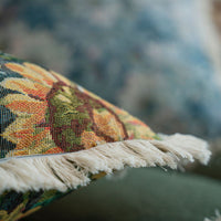 HKM-137747 Jacquard Multicolor Floral and Plant Throw Pillow Cases - 60x60cm & 45x45cm, Polyester with Tassels