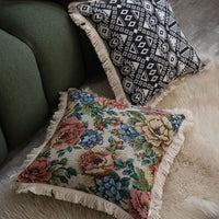 HKM-137747 Jacquard Multicolor Floral and Plant Throw Pillow Cases - 60x60cm & 45x45cm, Polyester with Tassels