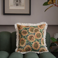 HKM-137747 Jacquard Multicolor Floral and Plant Throw Pillow Cases - 60x60cm & 45x45cm, Polyester with Tassels