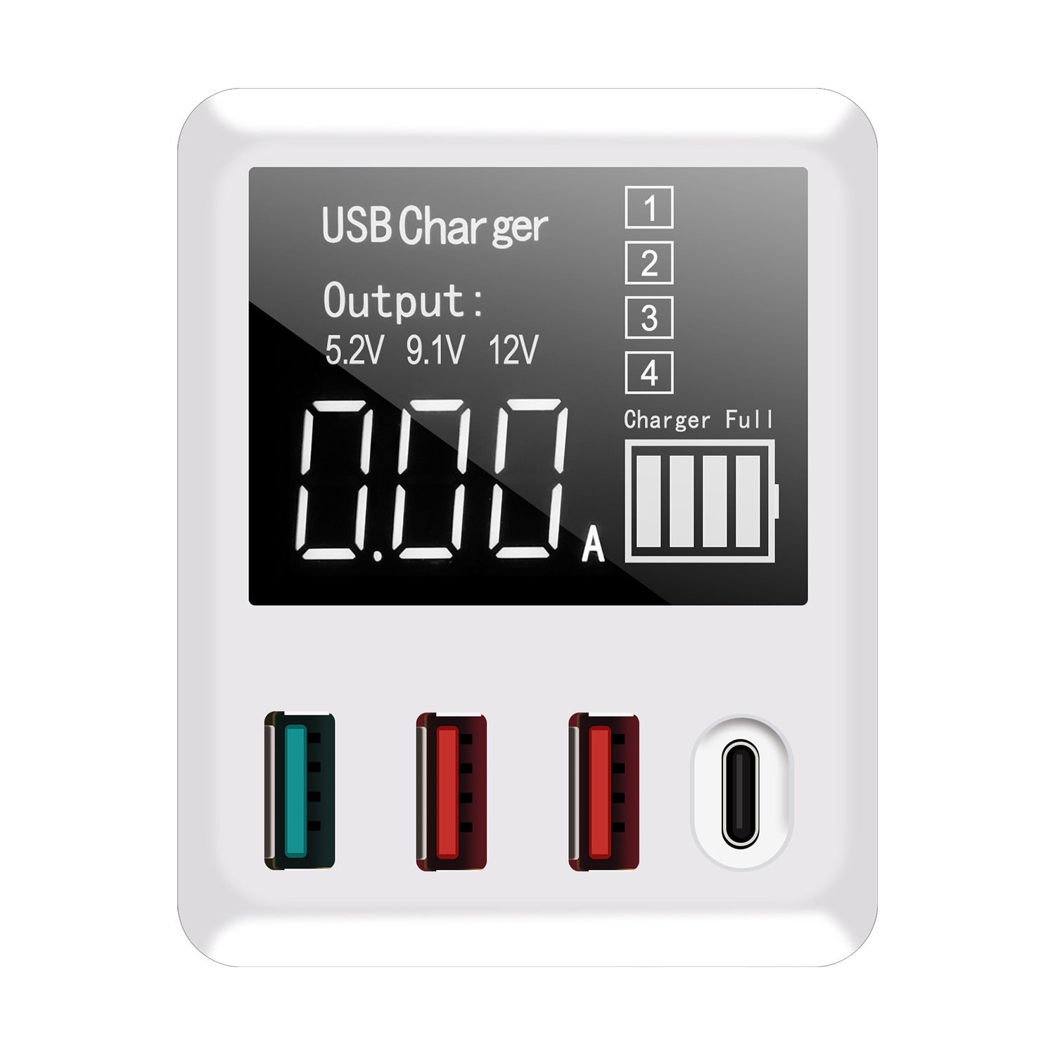HKM-137811 Smart Identification Fast Charge Travel Charger - 4-Port QC3.0 & Type-C - 40W Max Output - Compatible with iPhone 8-12 Series - White