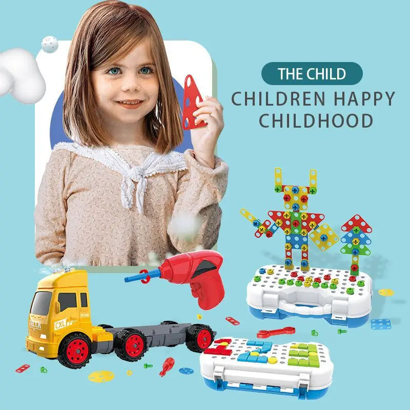 KTX-137875 Creative Building Block Car Set for Children - Multi-Shape Splicing Educational Toys, Ages 3+