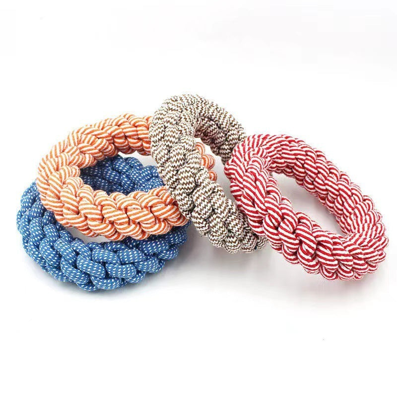 HKM-137939 Cotton String Braided Ring Knot Toy for Pets - 18cm Random Color Design