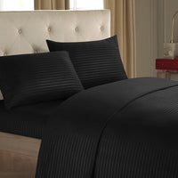 HKM-137939 Imitation Satin Striped Bedding Set - Four-Piece Home Textile Collection in Multiple Colors