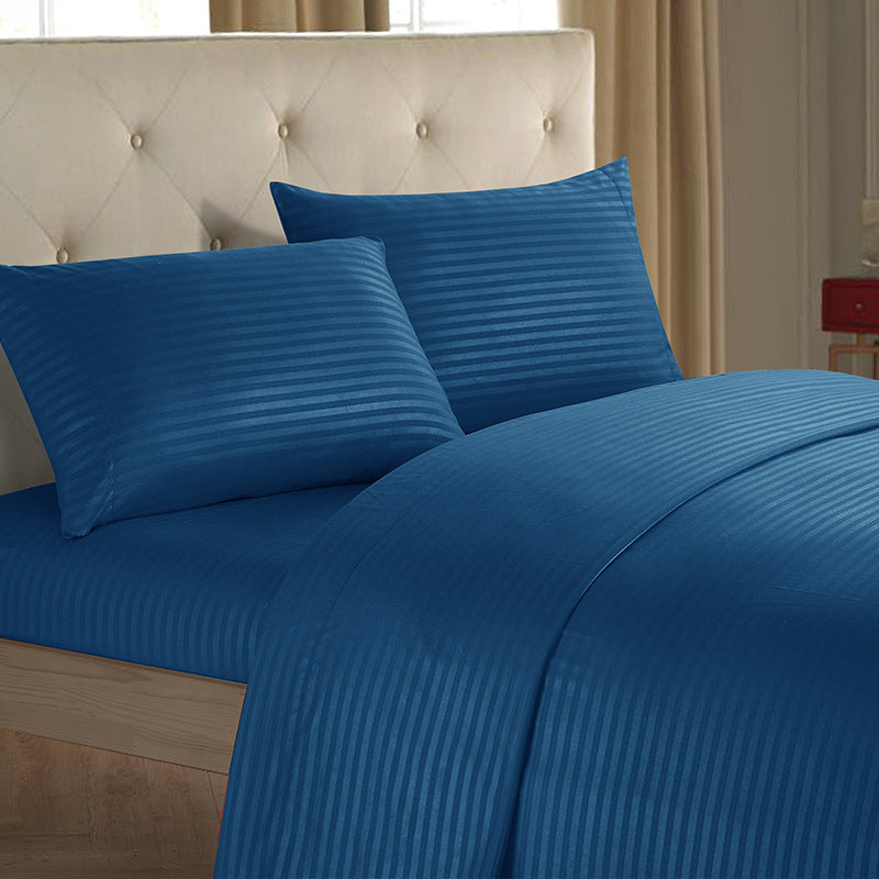 HKM-137939 Imitation Satin Striped Bedding Set - Four-Piece Home Textile Collection in Multiple Colors