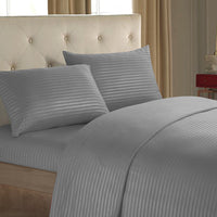 HKM-137939 Imitation Satin Striped Bedding Set - Four-Piece Home Textile Collection in Multiple Colors