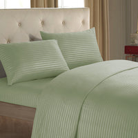 HKM-137939 Imitation Satin Striped Bedding Set - Four-Piece Home Textile Collection in Multiple Colors