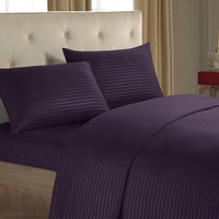 HKM-137939 Imitation Satin Striped Bedding Set - Four-Piece Home Textile Collection in Multiple Colors