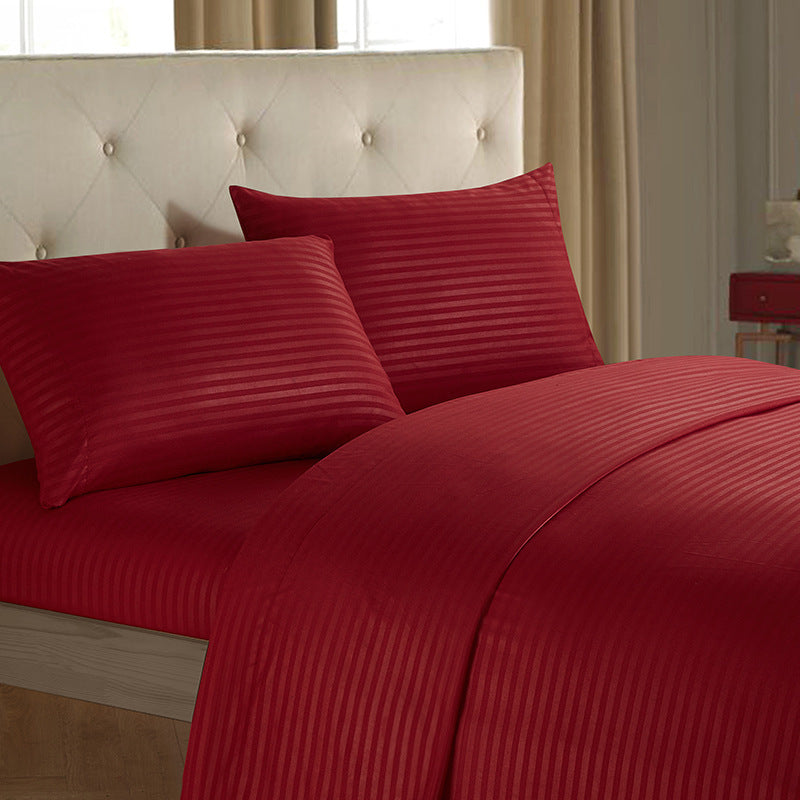 HKM-137939 Imitation Satin Striped Bedding Set - Four-Piece Home Textile Collection in Multiple Colors