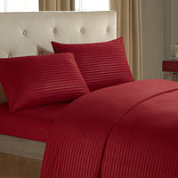 HKM-137939 Imitation Satin Striped Bedding Set - Four-Piece Home Textile Collection in Multiple Colors