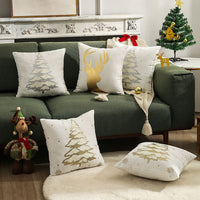 HKM-138003 Embroidered Christmas Tree Pillowcase in Golden and Silver, 45x45 cm Short Plush