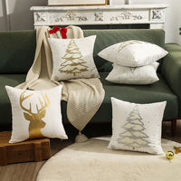 HKM-138003 Embroidered Christmas Tree Pillowcase in Golden and Silver, 45x45 cm Short Plush