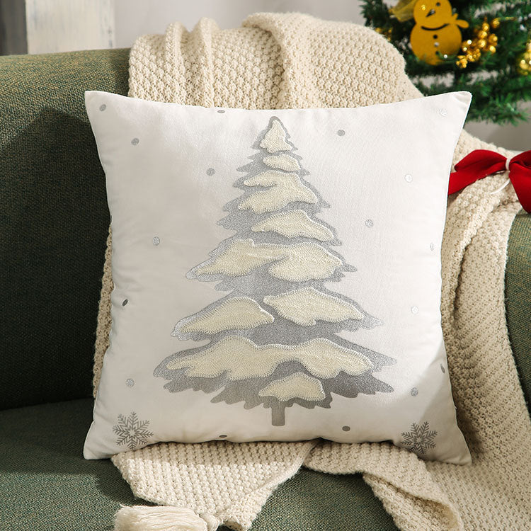 HKM-138003 Embroidered Christmas Tree Pillowcase in Golden and Silver, 45x45 cm Short Plush