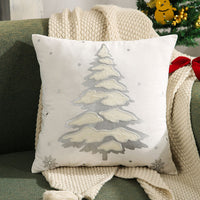 HKM-138003 Embroidered Christmas Tree Pillowcase in Golden and Silver, 45x45 cm Short Plush