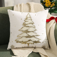 HKM-138003 Embroidered Christmas Tree Pillowcase in Golden and Silver, 45x45 cm Short Plush