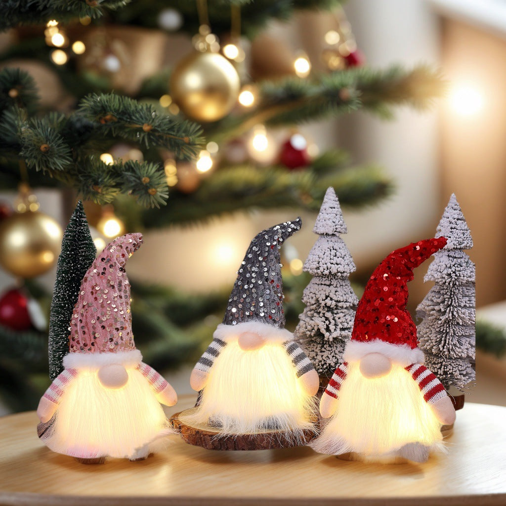 HKM-138067 Princess Doll Christmas Decoration with Lights and Sequined Hats - 30x16x10cm