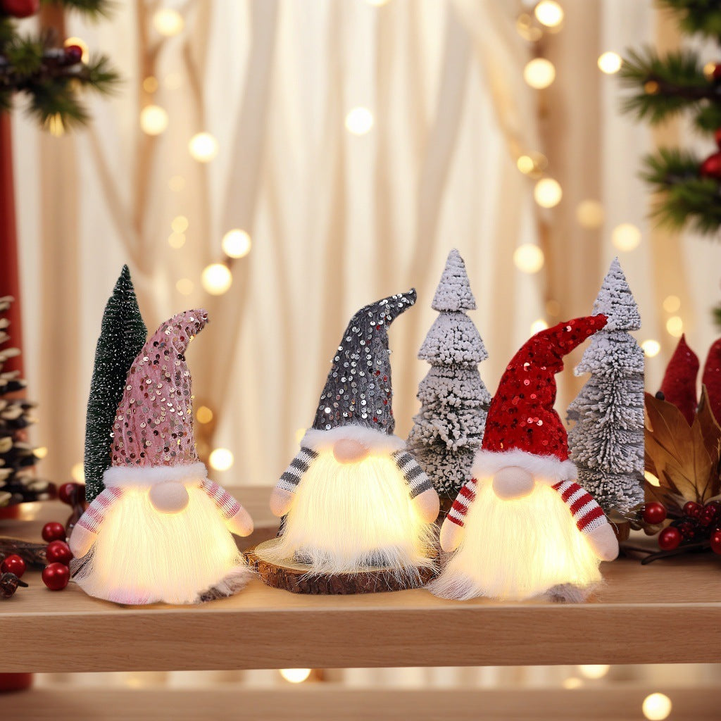 HKM-138067 Princess Doll Christmas Decoration with Lights and Sequined Hats - 30x16x10cm