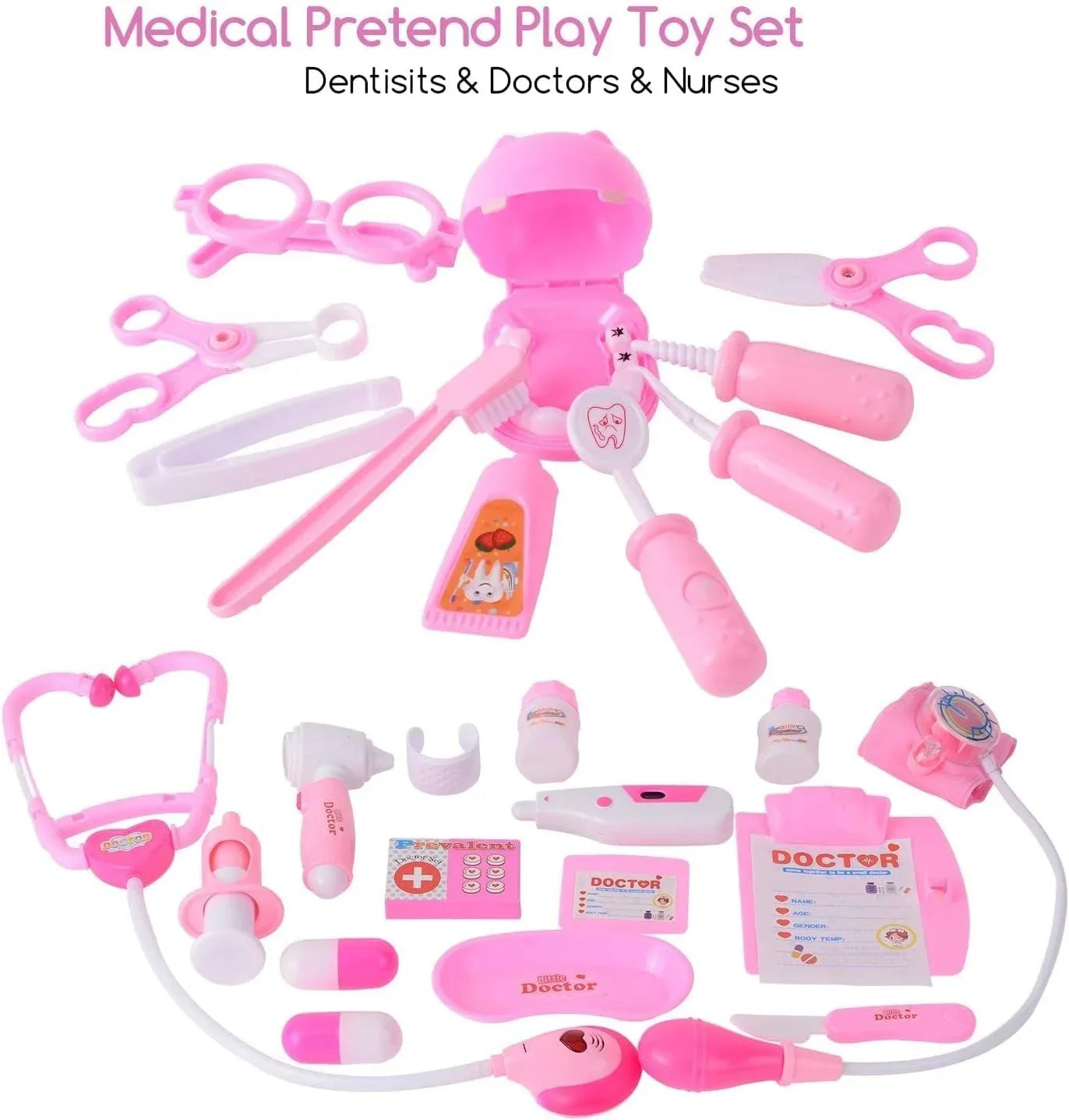 HKM-138451 39-Piece Educational Doctor Play Set for Kids Aged 2-7, Includes Dental Tools, ABS Plastic, Unisex