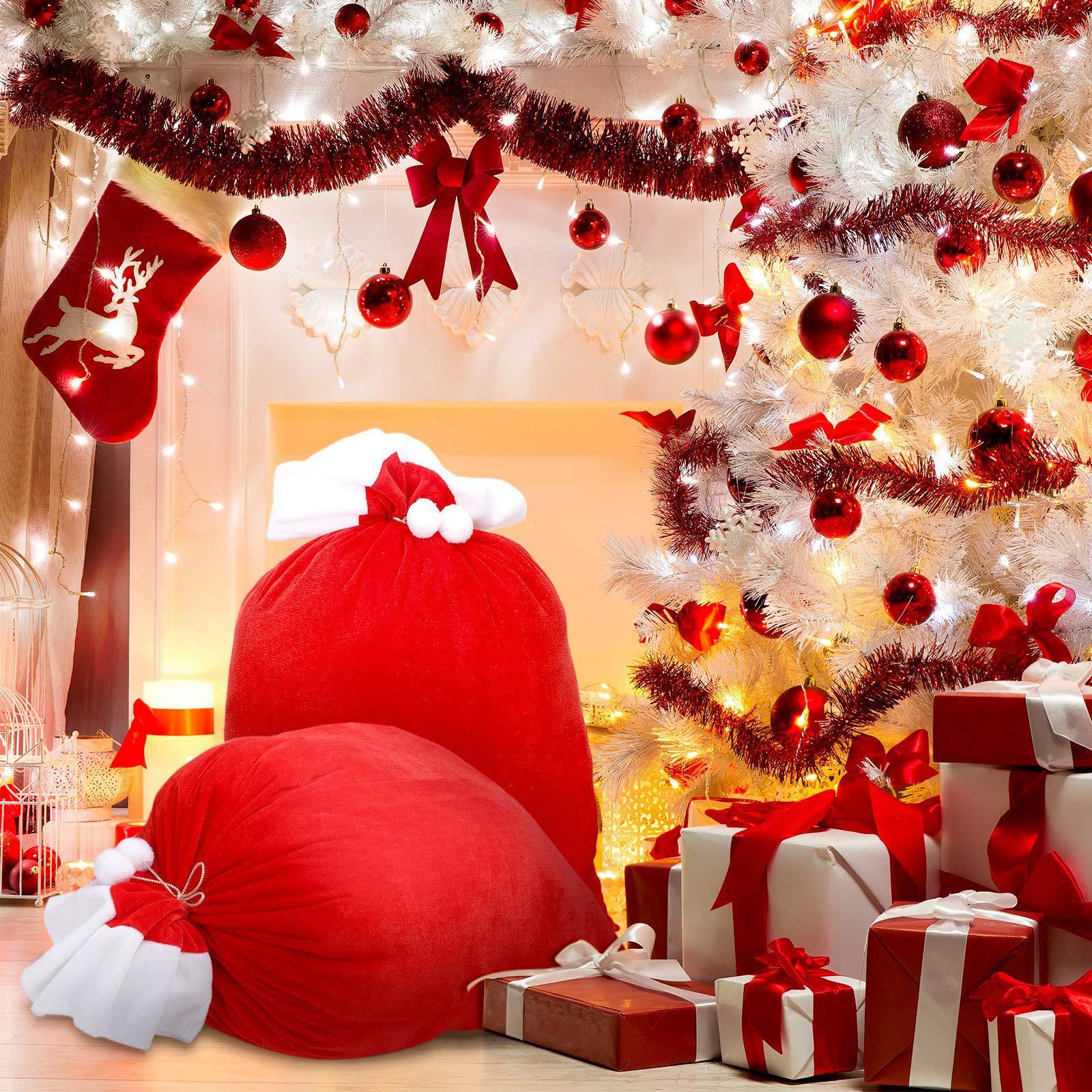 HKM-138579 Red Plush Santa Claus Large Holiday Gift Backpack Bag, 50x100cm