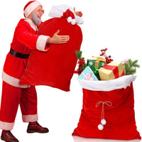 HKM-138579 Red Plush Santa Claus Large Holiday Gift Backpack Bag, 50x100cm