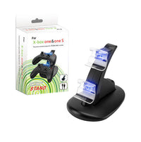HKM-138643 Dual Controller Charger for Xbox with Blue Indicator Light - Black Plastic Design, Fast Charging in 2-4 Hours